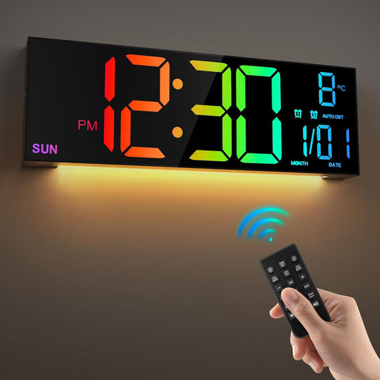 Large LED Digital Clock – Remote-Controlled w/ 8 RGB Colors, Big Display for Home & Office