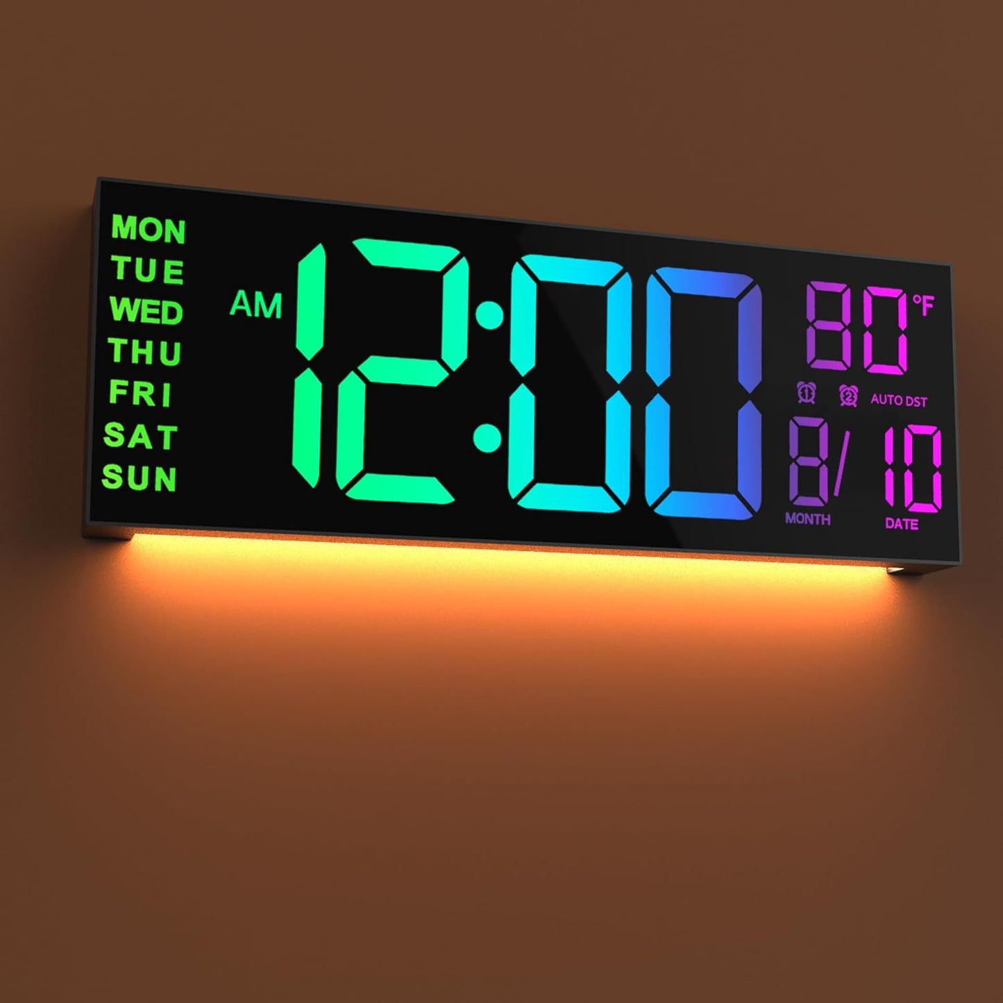 Large LED Digital Clock – Remote-Controlled w/ 8 RGB Colors, Big Display for Home & Office